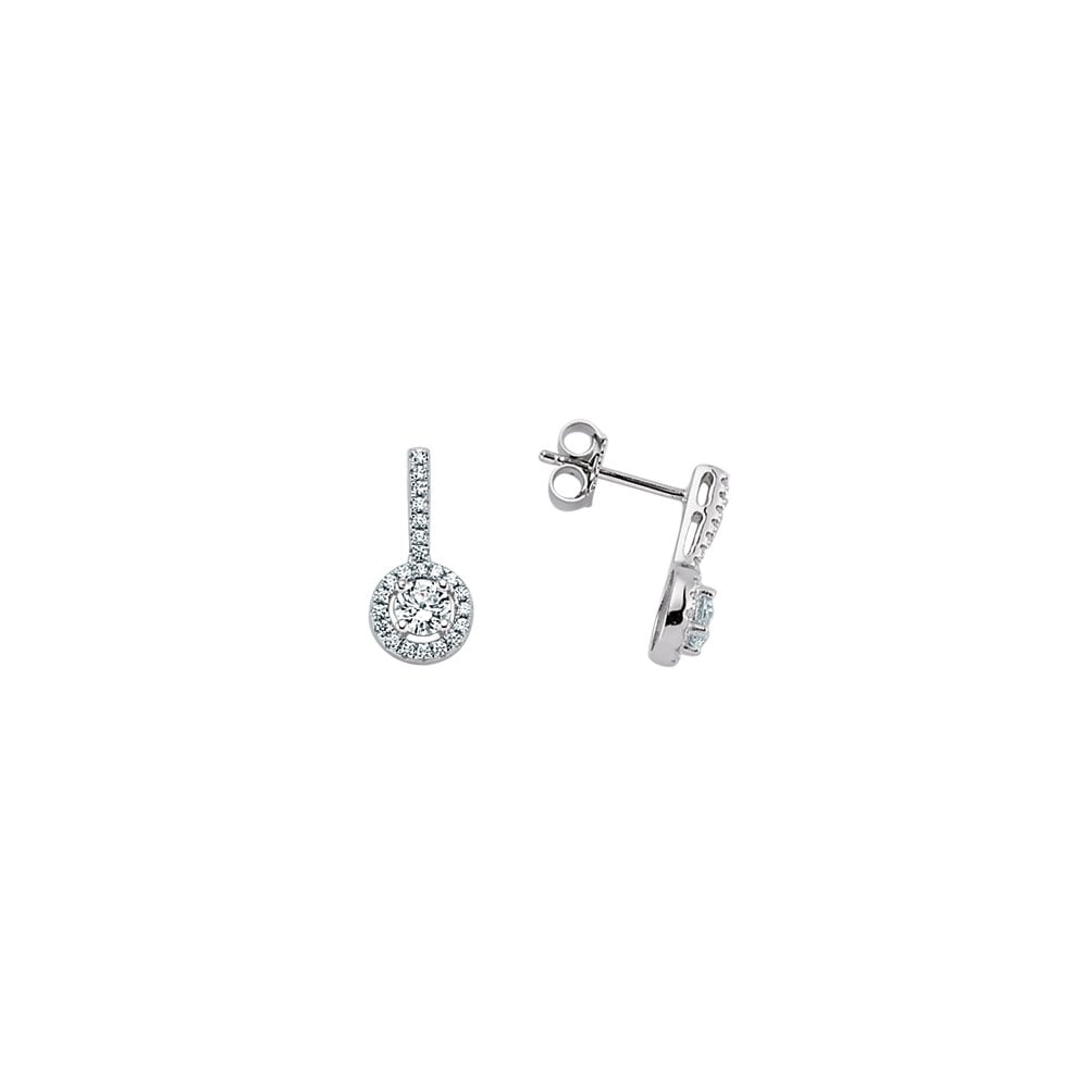 925 Sterling Silver Cubic Zirconia Micro Pave Halo Drop Earrings