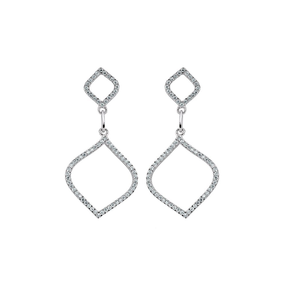 925 Sterling Silver Cubic Zirconia Cut Out Tear Drop Earrings