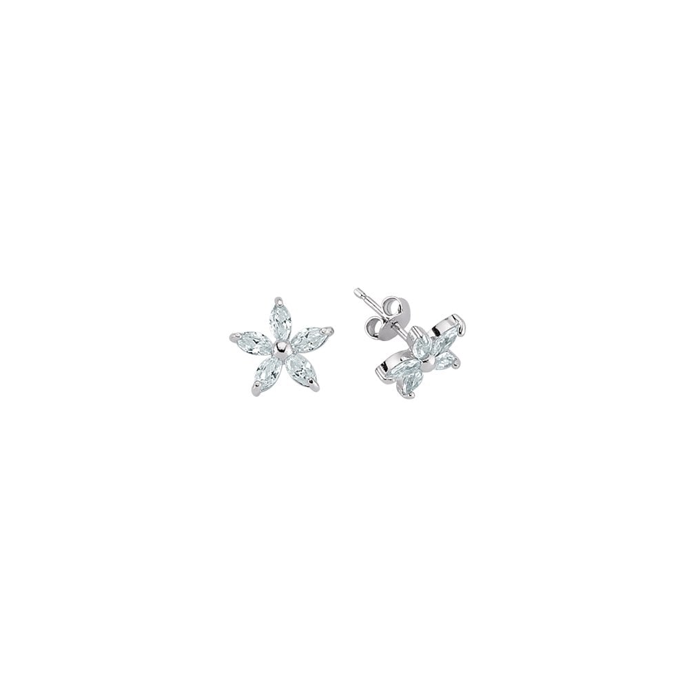 925 Sterling Silver CZ Flower Stud Earrings