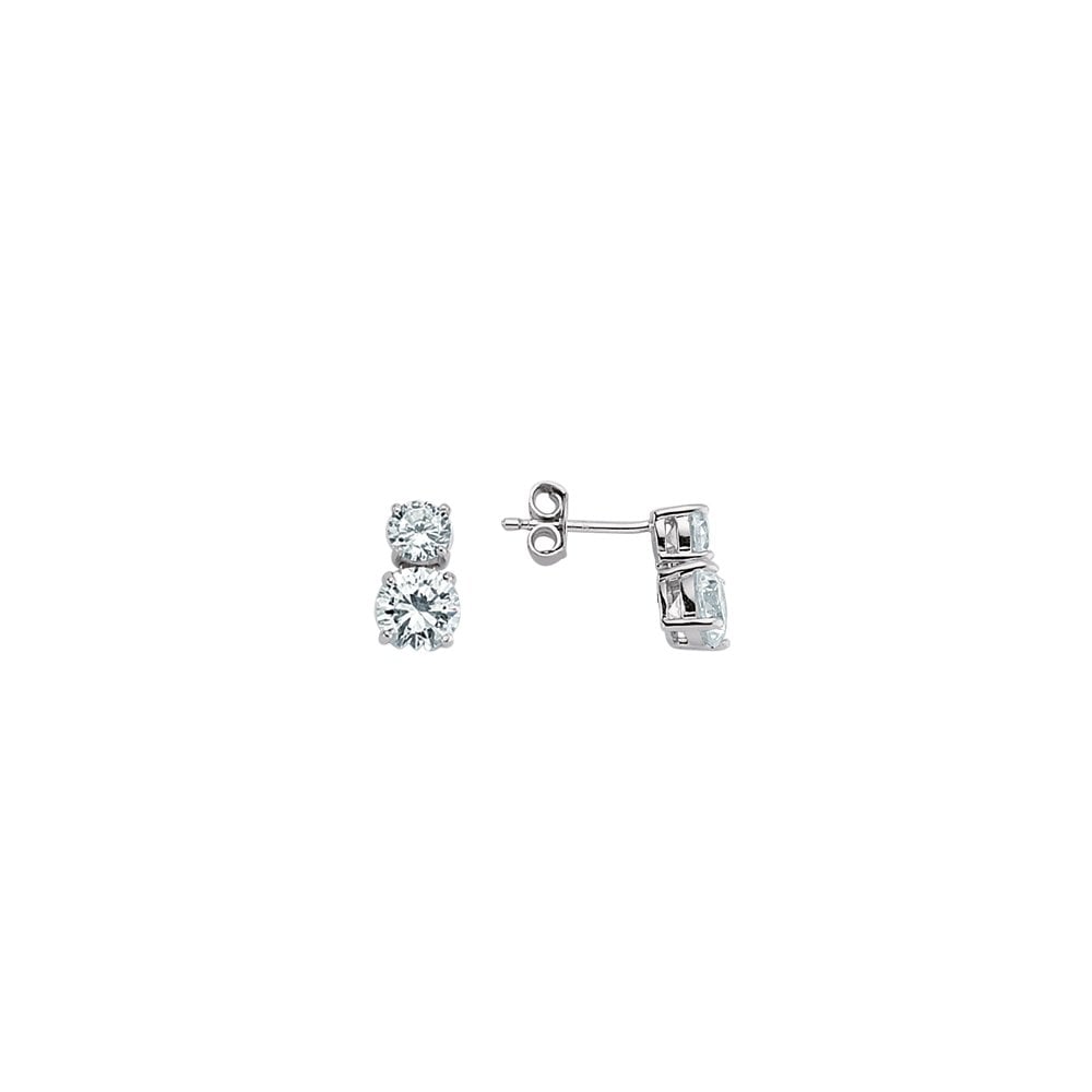 925 Sterling Silver Cubic Zirconia Two Stone Drop Stud Earrings