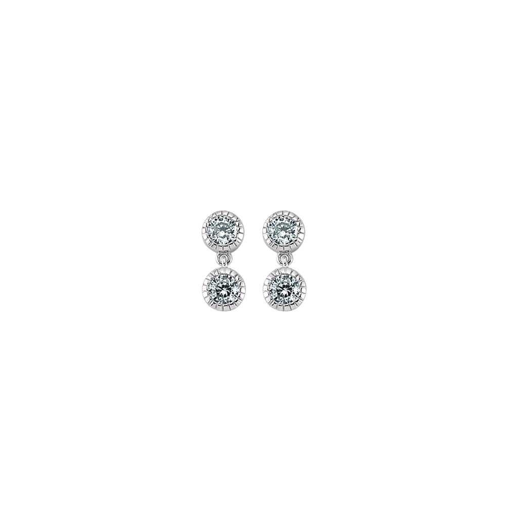 925 Sterling Silver CZ Dual Round Engraved Studs