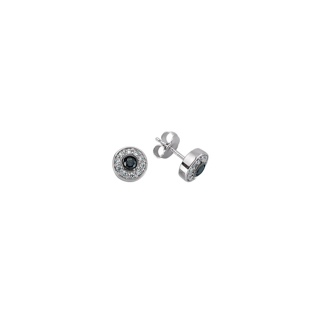925 Sterling Silver CZ and Black Micro Pave Stud Earrings