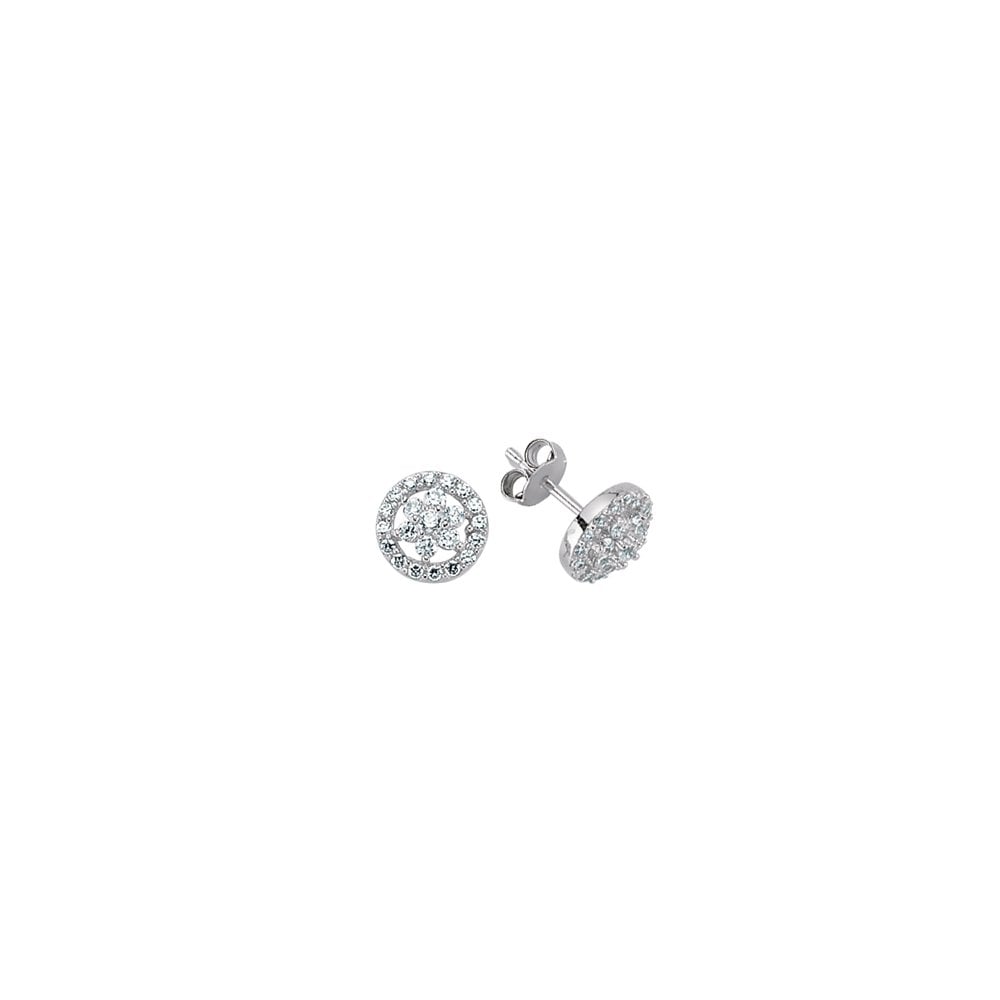 925 Sterling Silver CZ MICRO PAVE ROUND WITH FLOWER STUD