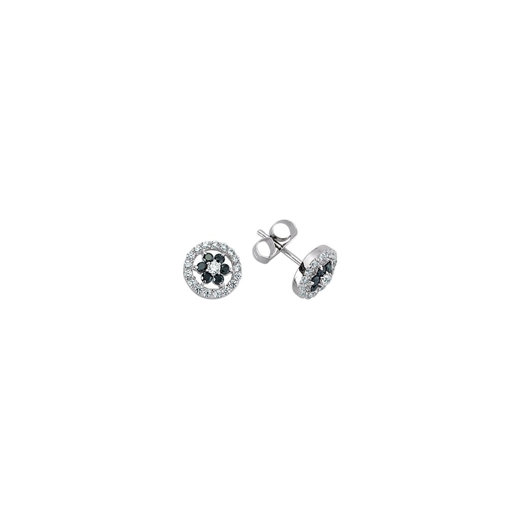 925 Sterling Silver CZ and Black Micro Pave Studs With Flower Detail