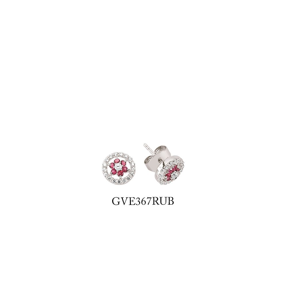 925 Sterling Silver CZ and Ruby Micro Pave Studs With Flower Detail