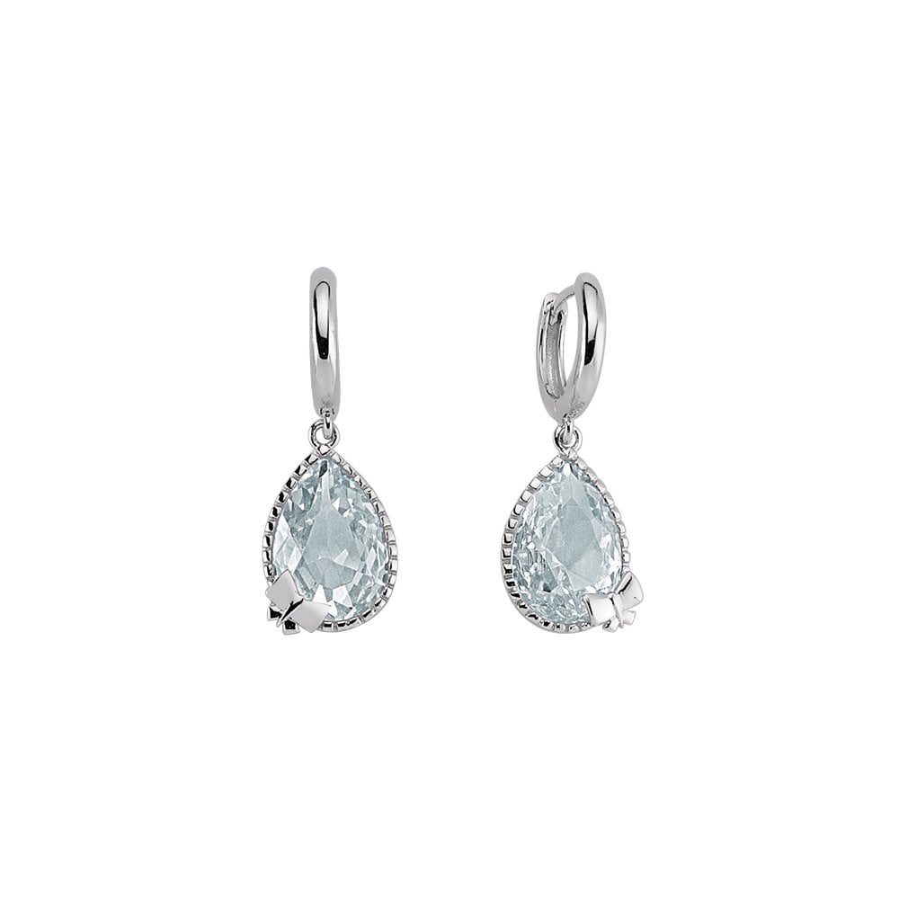 Silver Cubic Zirconia Pear Drop Earrings With Silver Bow