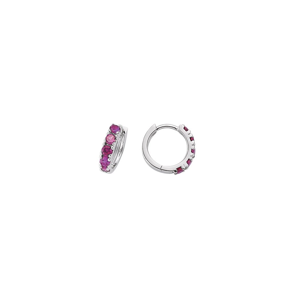 Silver CZ Ruby Micro Pave Hoop Earring