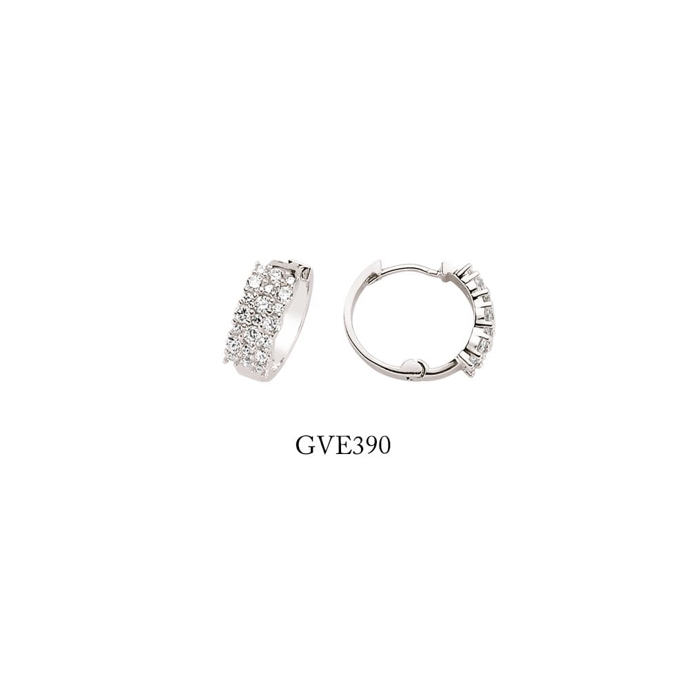 Silver CZ Micro Pave 3 Row Hoop Earrings