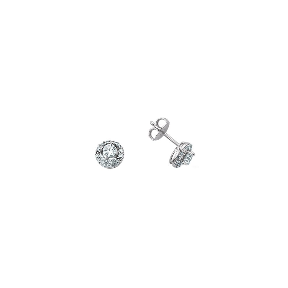 925 Sterling Silver Cubic Zirconia Round Halo Micro Pave Earrings