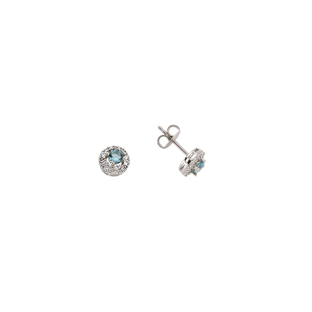 925 Sterling Silver Cubic Zirconia & Topaz Round Halo Micro Pave Earrings