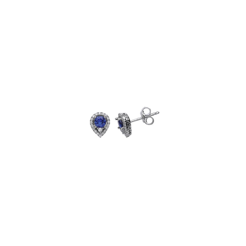 925 Sterling Silver CZ & Sapphire Tear Drop Cluster Stud Earrings
