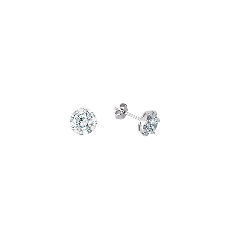 925 Sterling Silver Cubic Zirconia Round Halo Stud Earrings