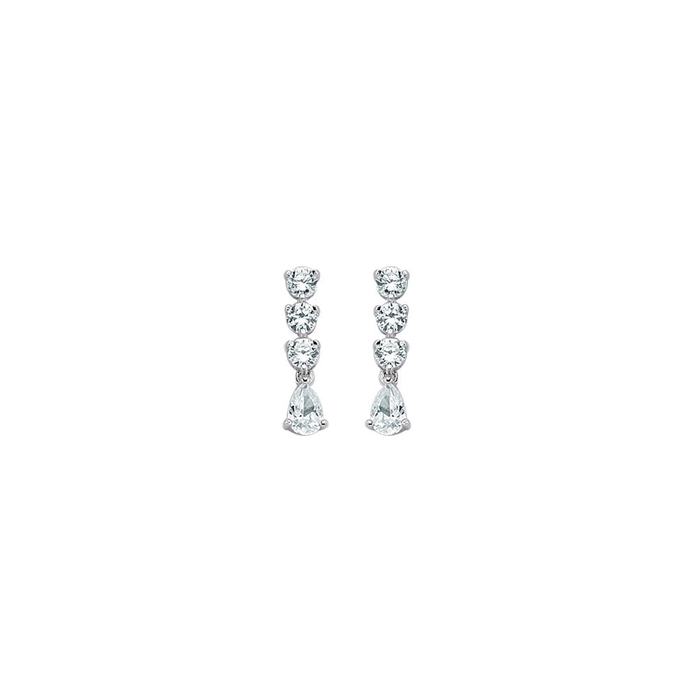 925 Sterling Silver CZ Pear Drop Hanging On 3 Fixed 3mm Stones