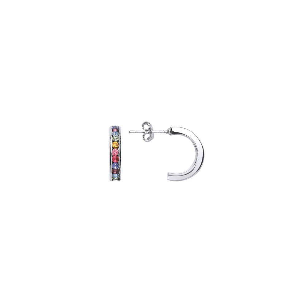 925 Sterling Silver Rainbow Half Loop Earring