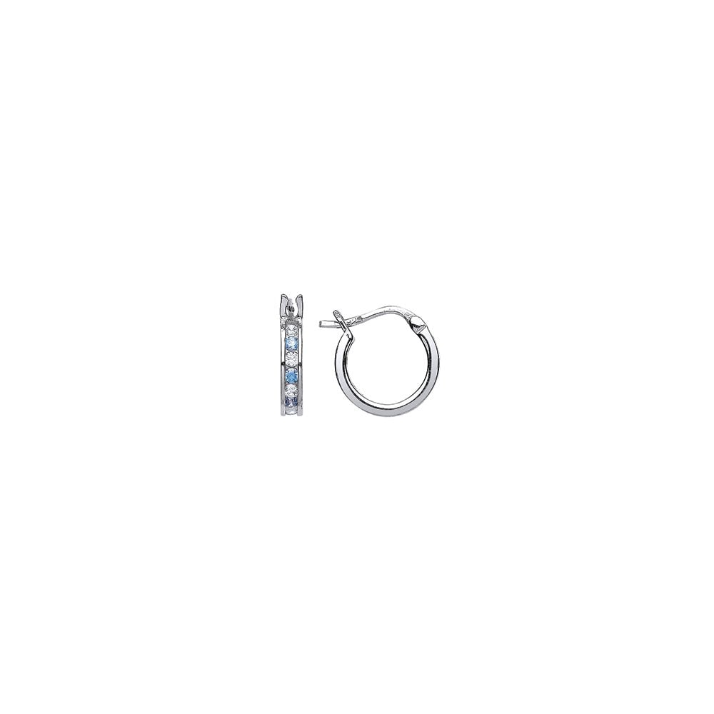 925 Sterling Silver Aqua CZ Baby Sleeper Earrings