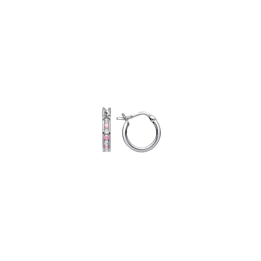 925 Sterling Silver Pink CZ Baby Sleeper Earrings