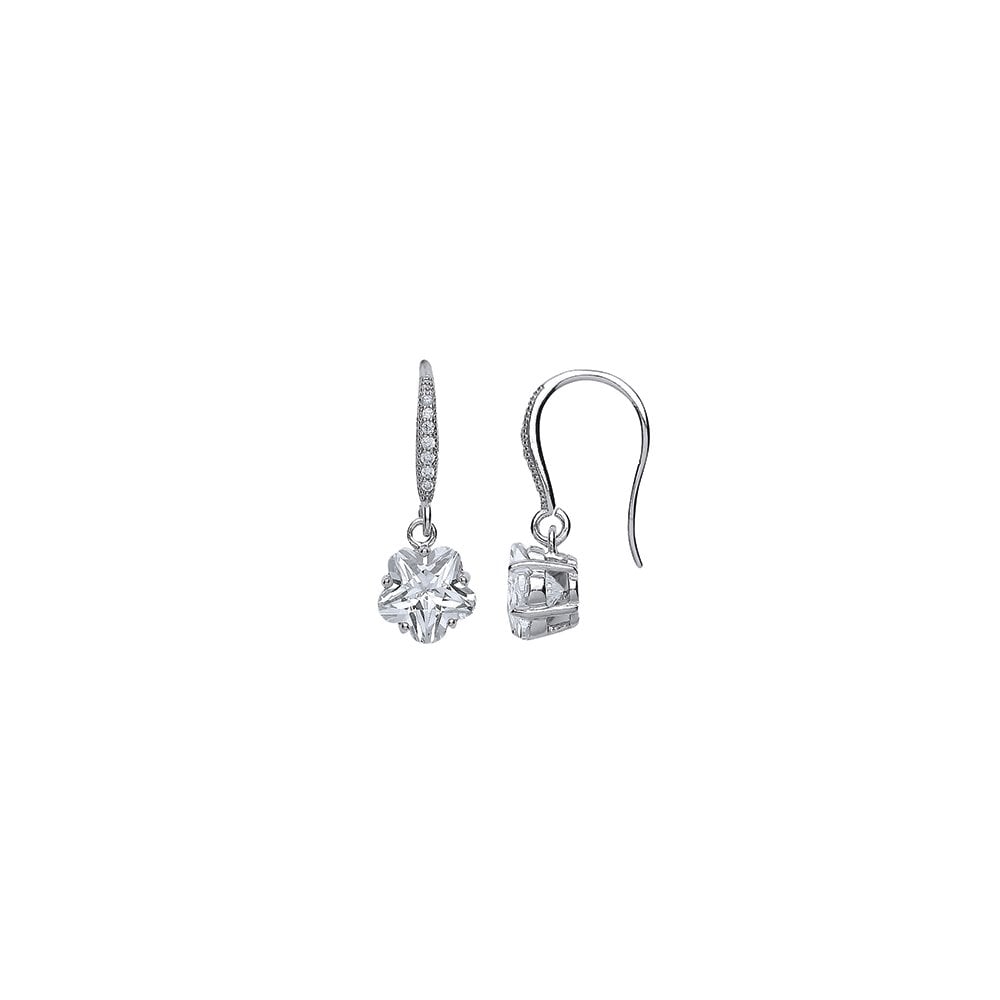925 Sterling Silver CZ FLOWER 8MM RHODIUM DROP EARRING