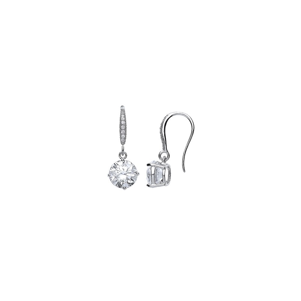 925 Sterling Silver CZ ROUND 8MM RHODIUM DROP EARRINGS