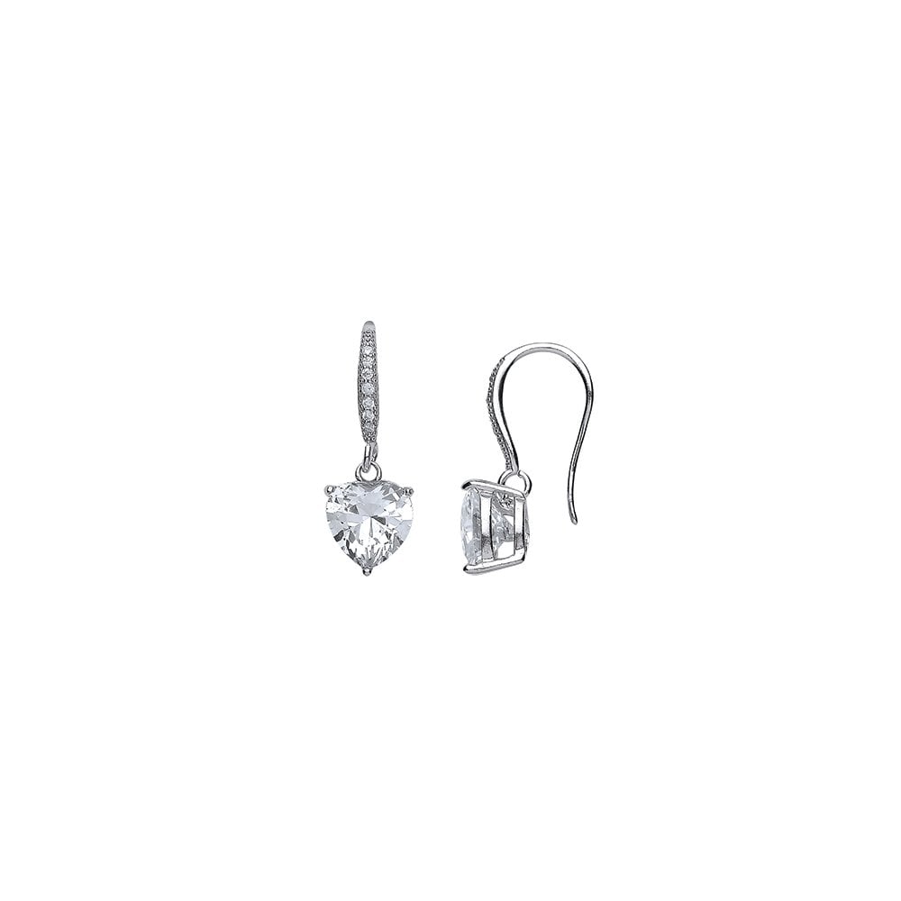 925 Sterling Silver CZ 8MM HEART RHODIUM DROP EARRING