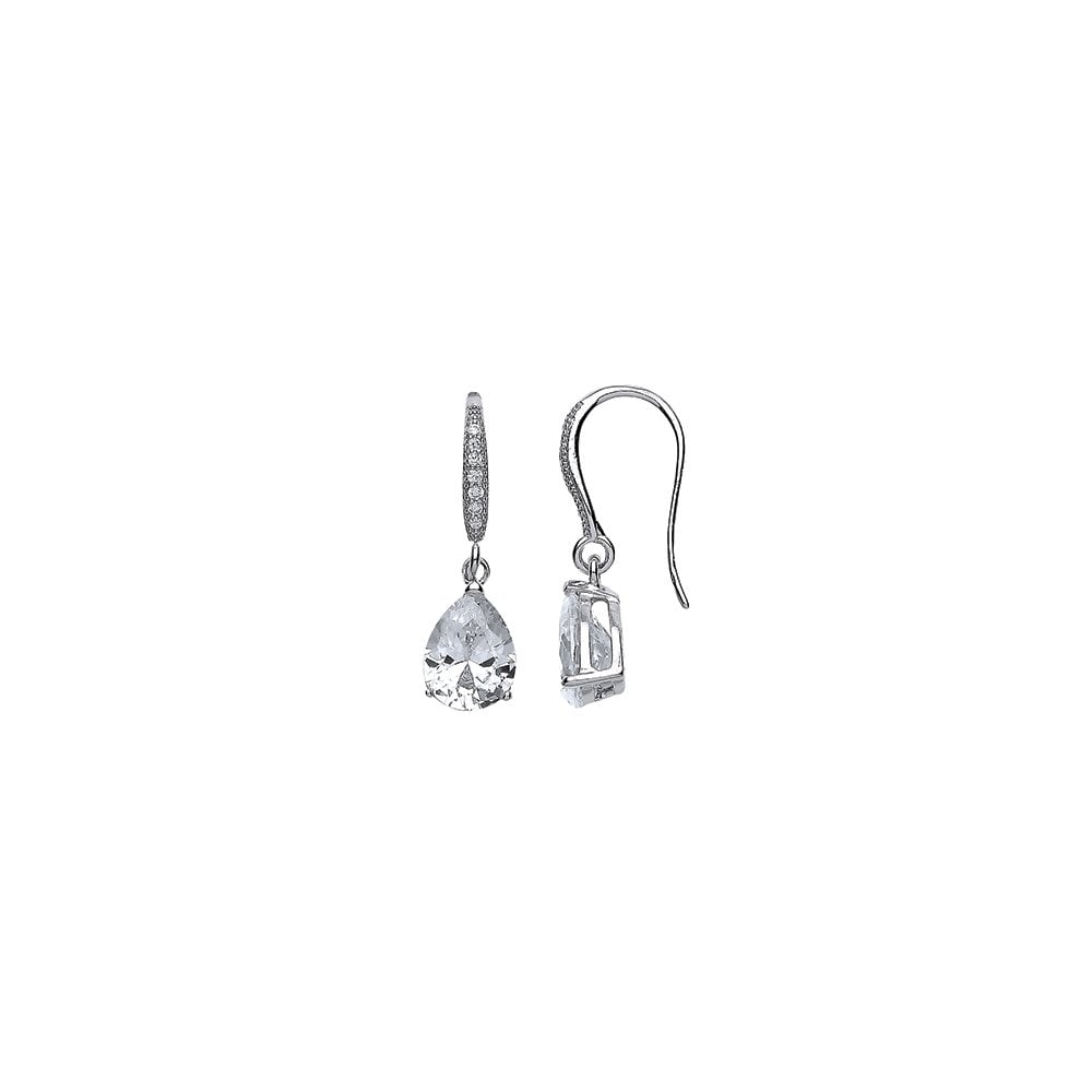 925 Sterling Silver CZ Pear 7*9 Rhodium Drop Earring