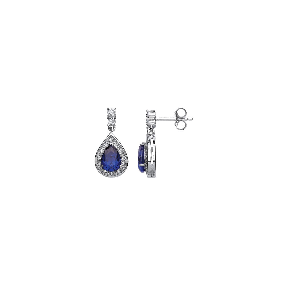 925 Sterling Silver CZ SAPPHIRE  DROP EARRINGS