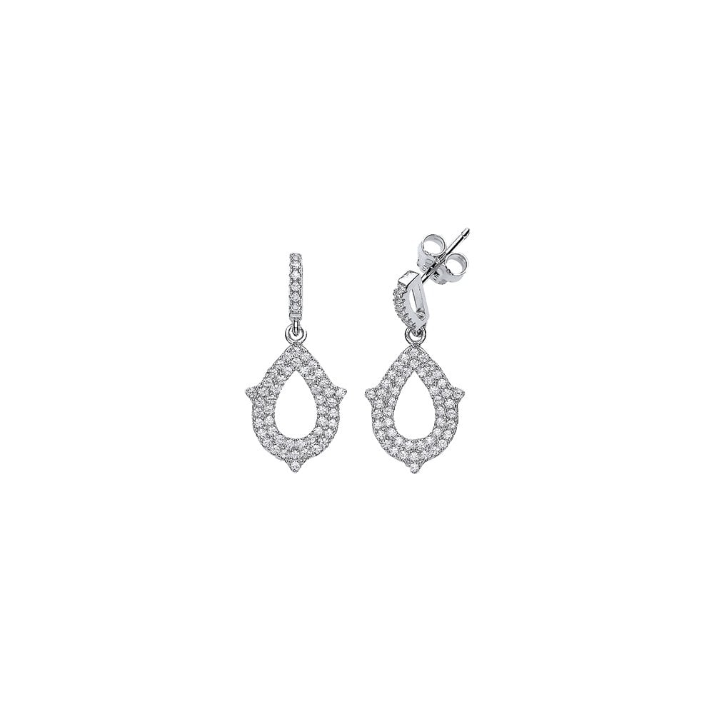 925 Sterling Silver CZ Fancy Pear Shape Drop Earrings