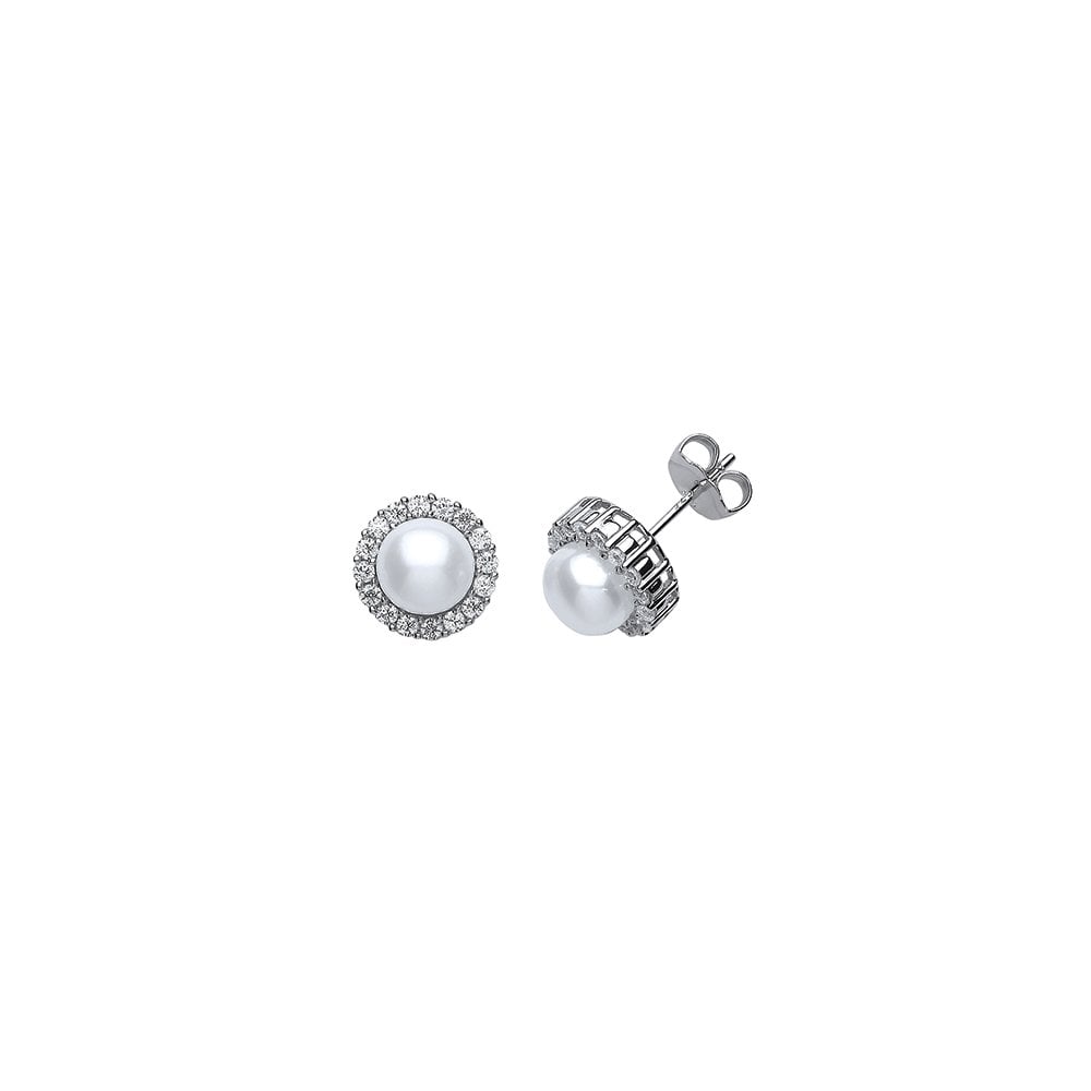 Sterling 925 Sterling Silver Freshwater Pearl & CZ Studs