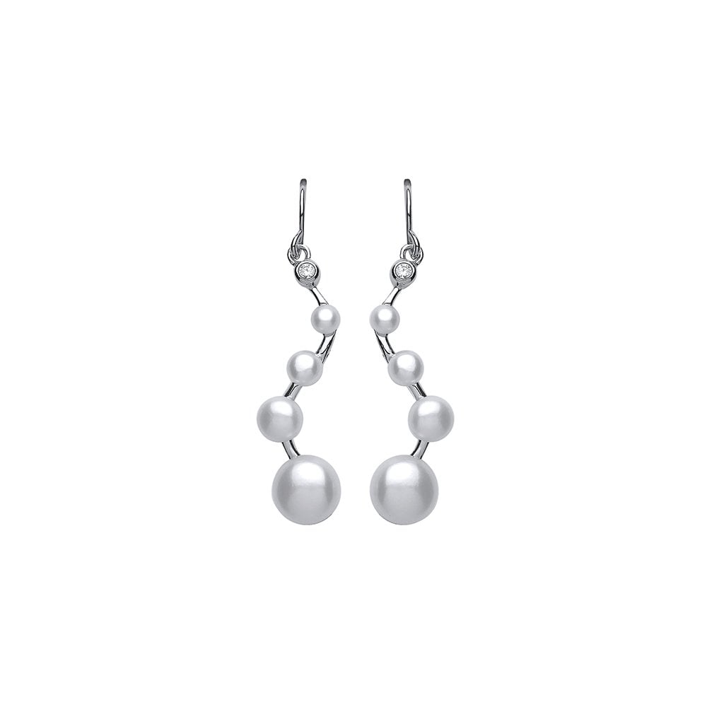 Sterling 925 Sterling Silver Freshwater Pearl Swirl Drop Earrings