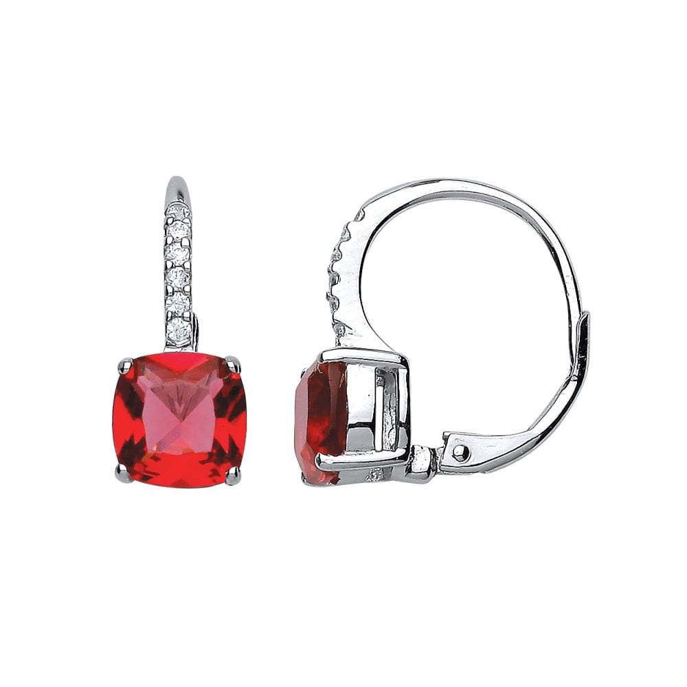 925 Sterling Silver CZ & Ruby Leverback Fancy Drop Earrings