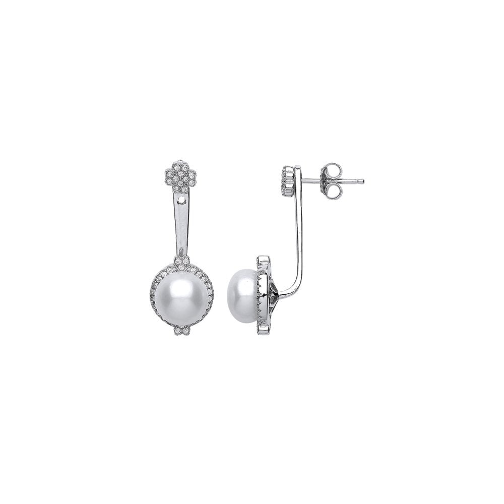 925 Sterling Silver CZ & Pearl Two Way Front & Back Drop Earrings