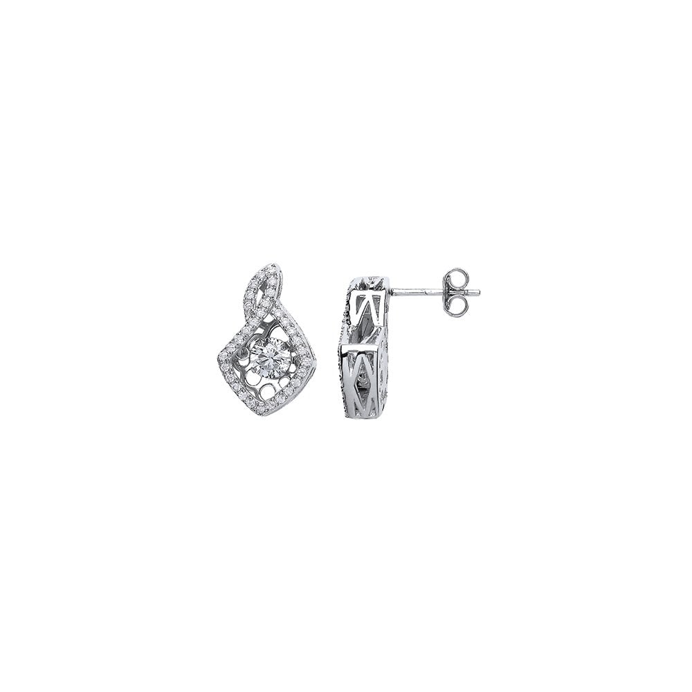 925 Sterling Silver CZ Floating Solitaire Stone Fancy Drop Earrings
