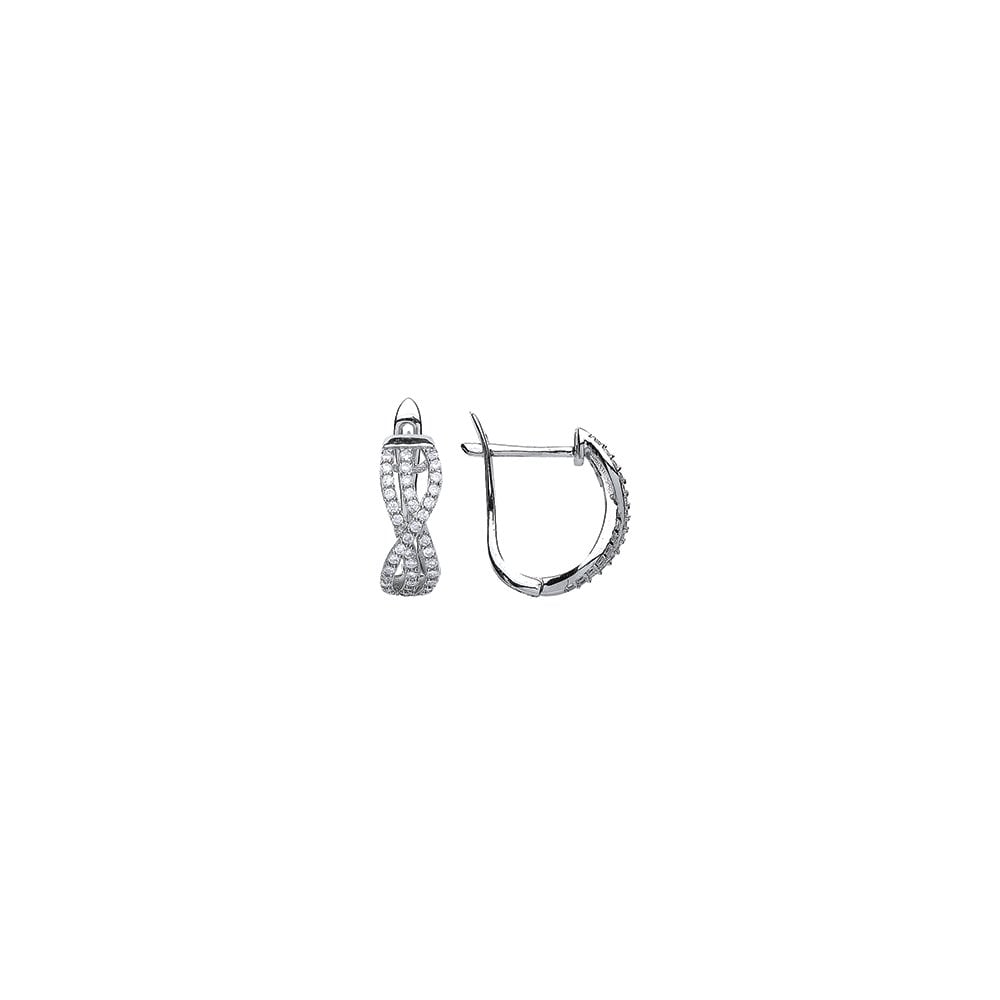 925 Sterling Silver CZ Pave Crossover Hoop Earrings