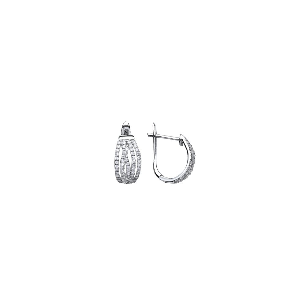 925 Sterling Silver CZ Pave Set Crossover Hoop Earrings