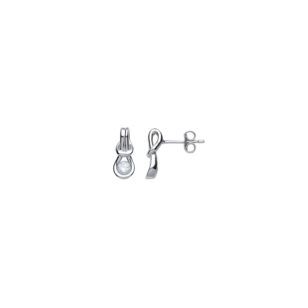 925 Sterling Silver Single CZ Love Knot Pierced Drop Earrings