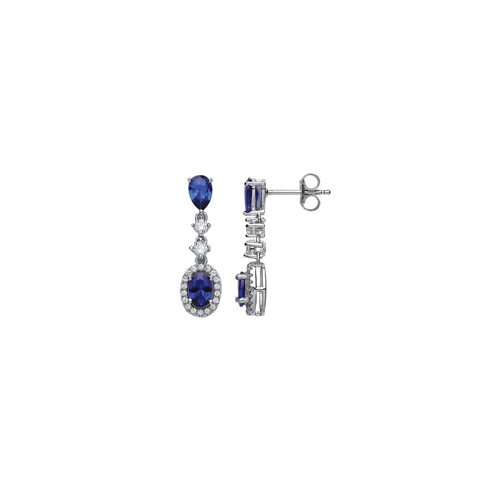 925 Sterling Silver CZ & Sapphire Fancy Drop Earrings
