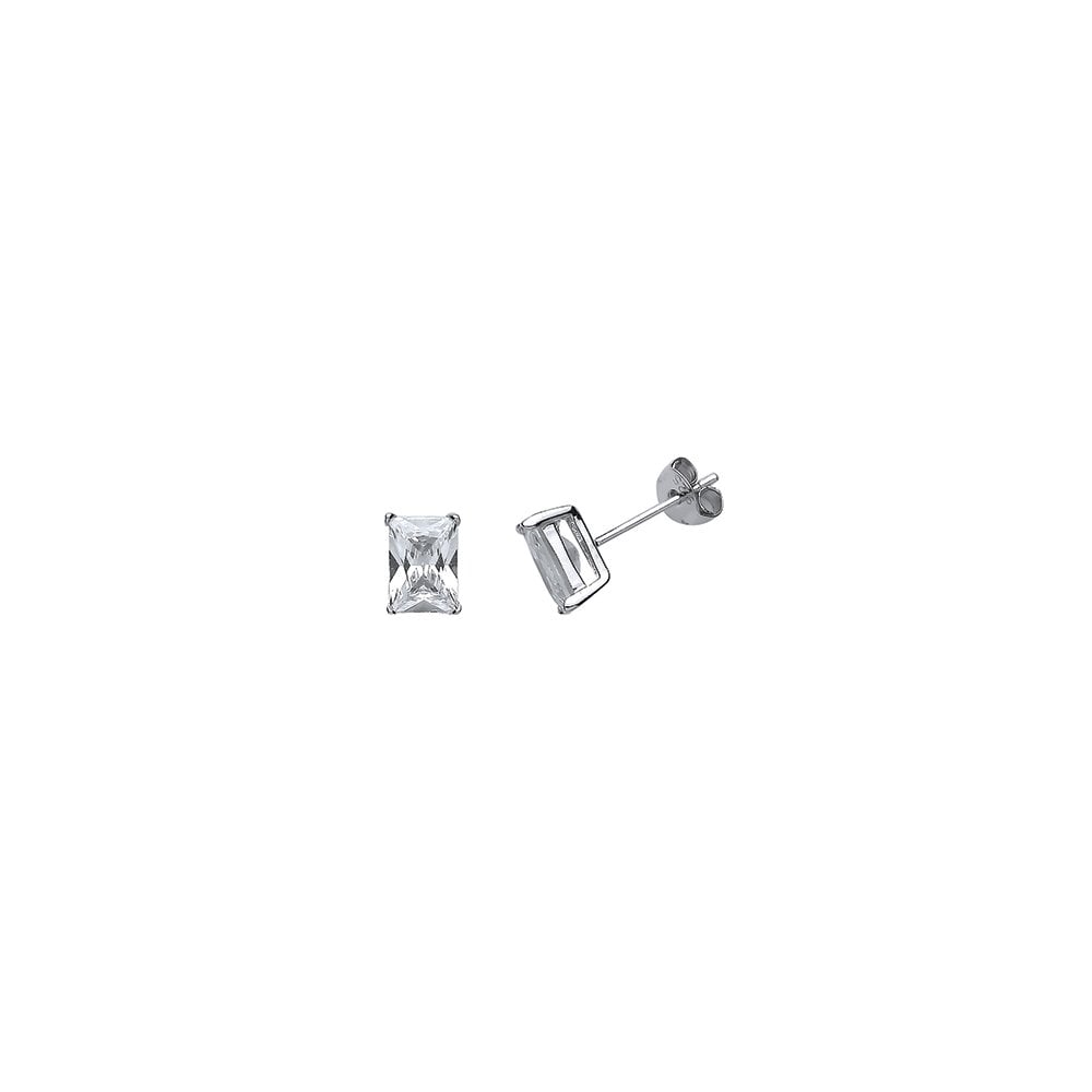 925 Sterling Silver Cubic Zirconia Emerald Cut Studs