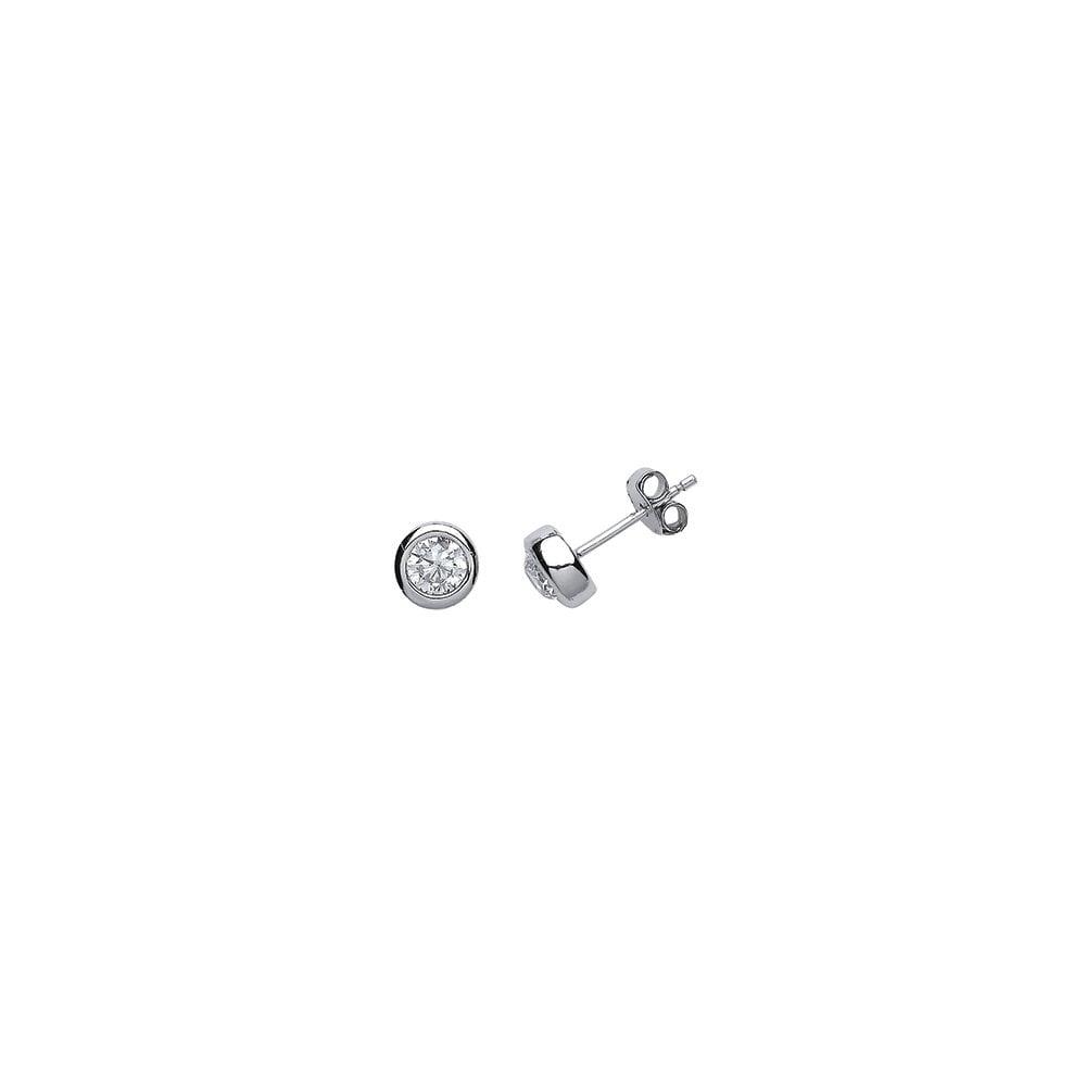 925 Sterling Silver Cubic Zirconia Rubover Studs