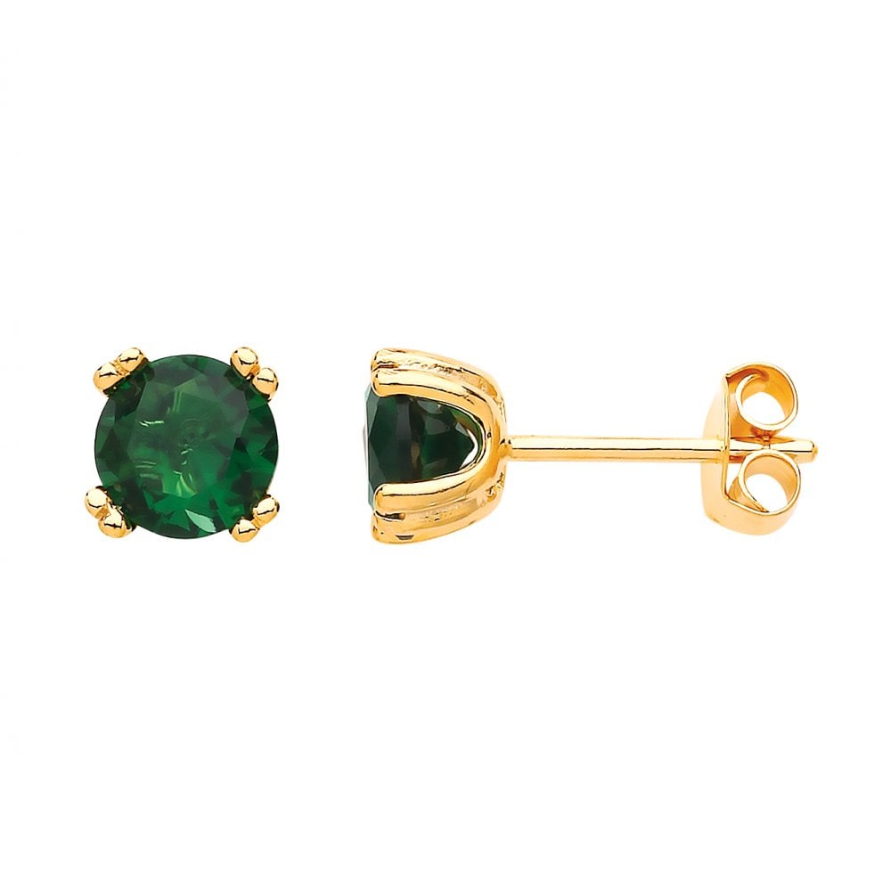 Gold Plated Emerald CZ Stud Earrings