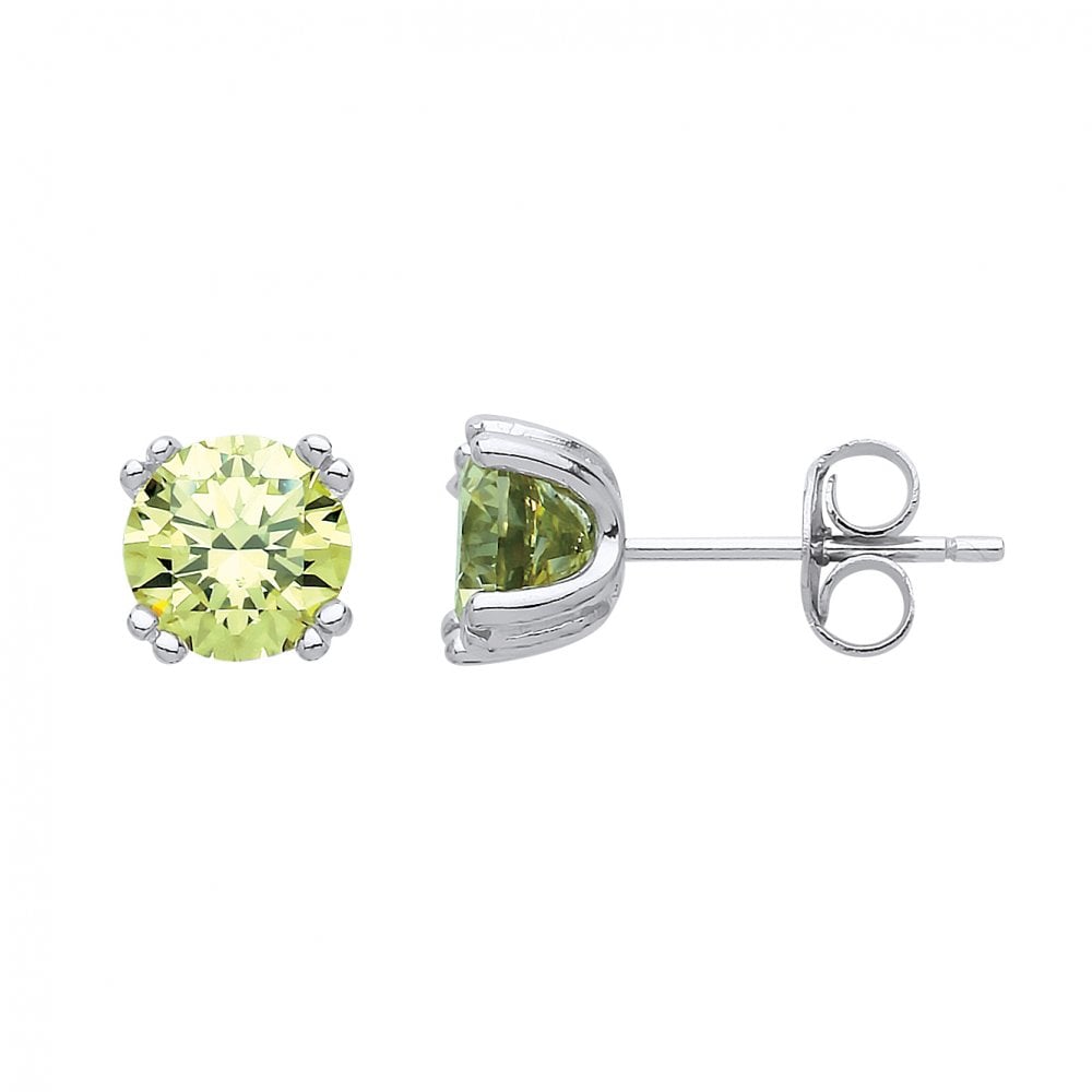925 Sterling Silver Peridot CZ Stud Earrings