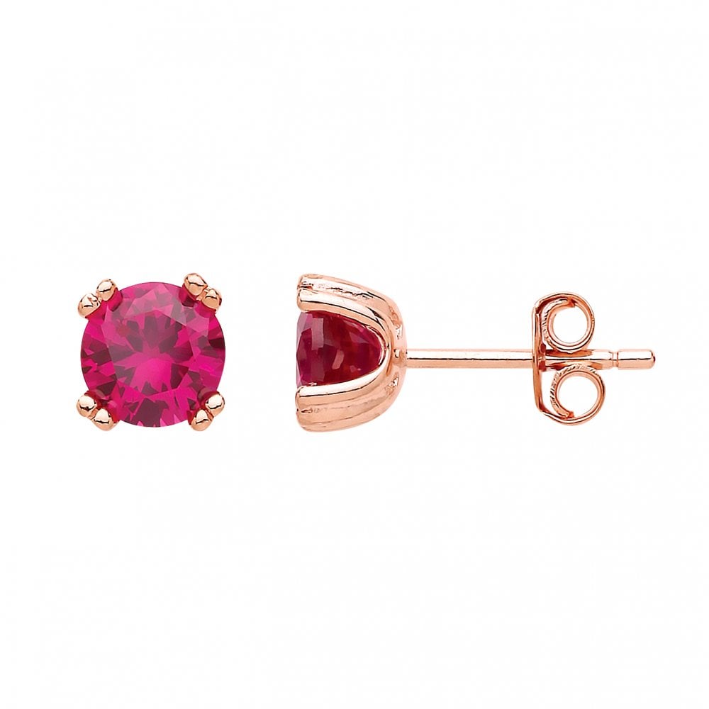 Rose Gold Plated Ruby CZ Stud Earrings