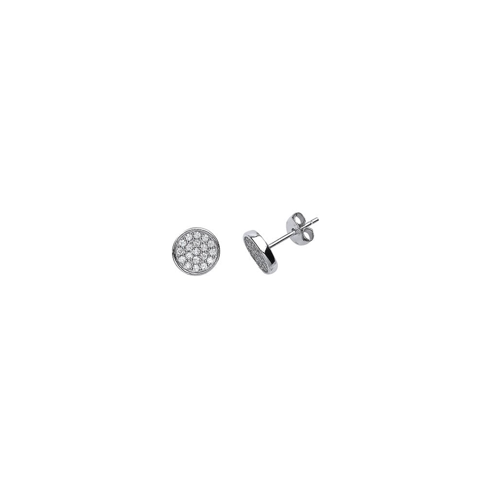 925 Sterling Silver CZ Round Flat Pave Stud Earrings