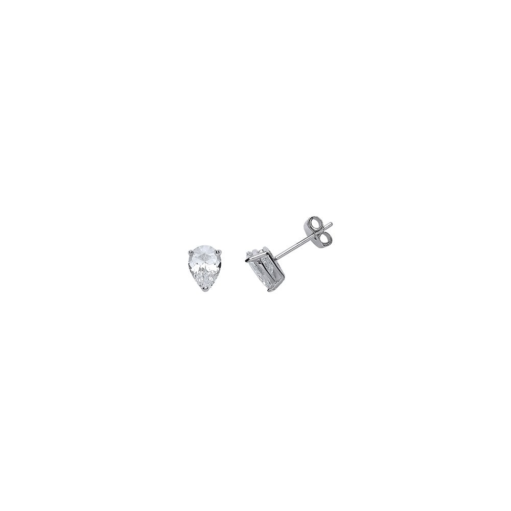 925 Sterling Silver CZ Single Stone Claw Set Pear Stud Earrings