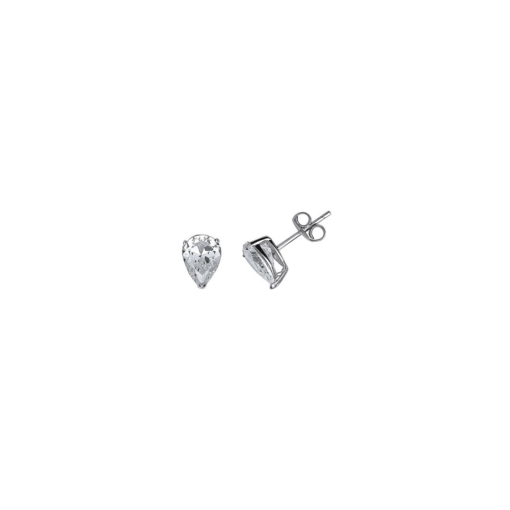 925 Sterling Silver CZ Single Stone Claw Set Pear Stud Earrings