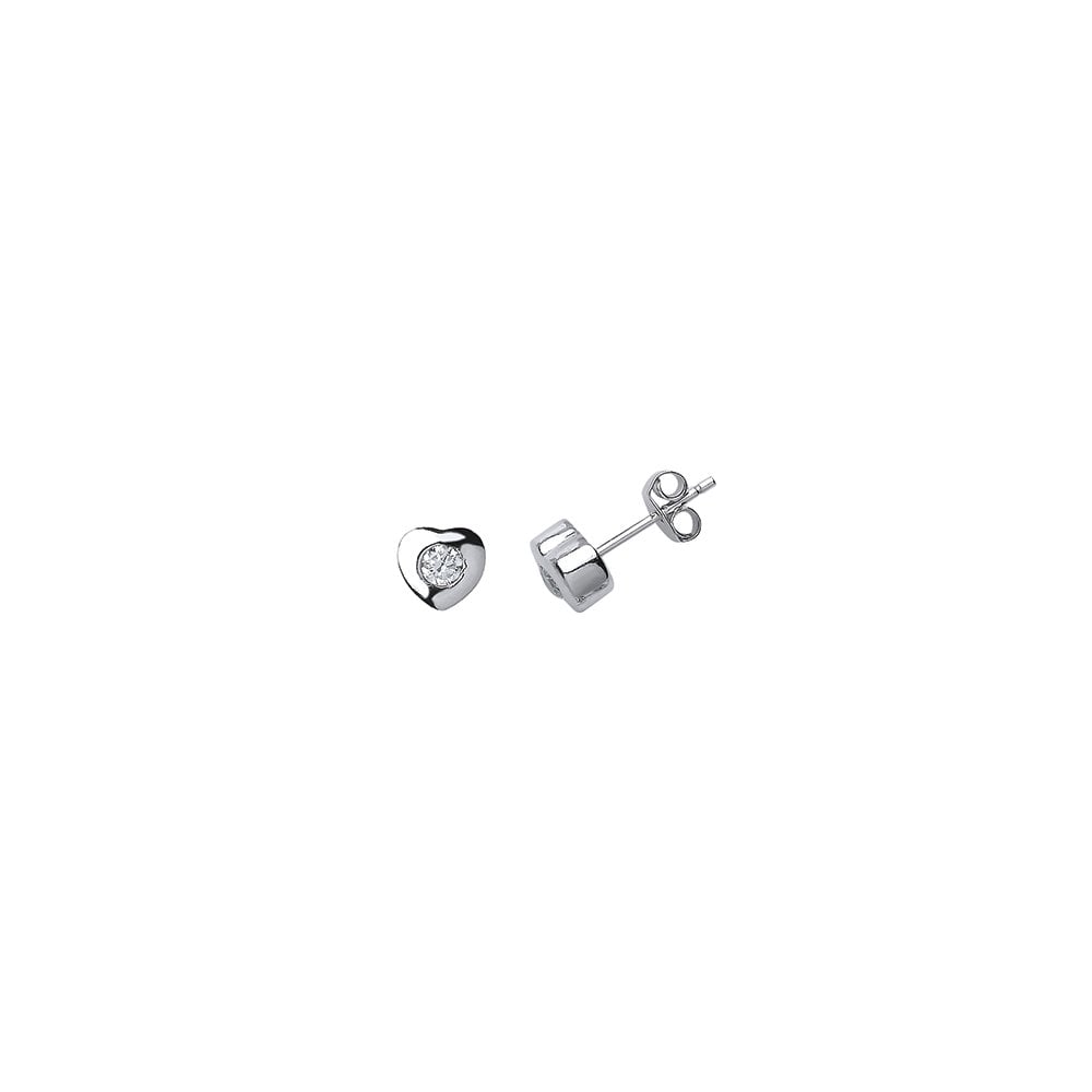 925 Sterling Silver CZ Rubover Heart Studs