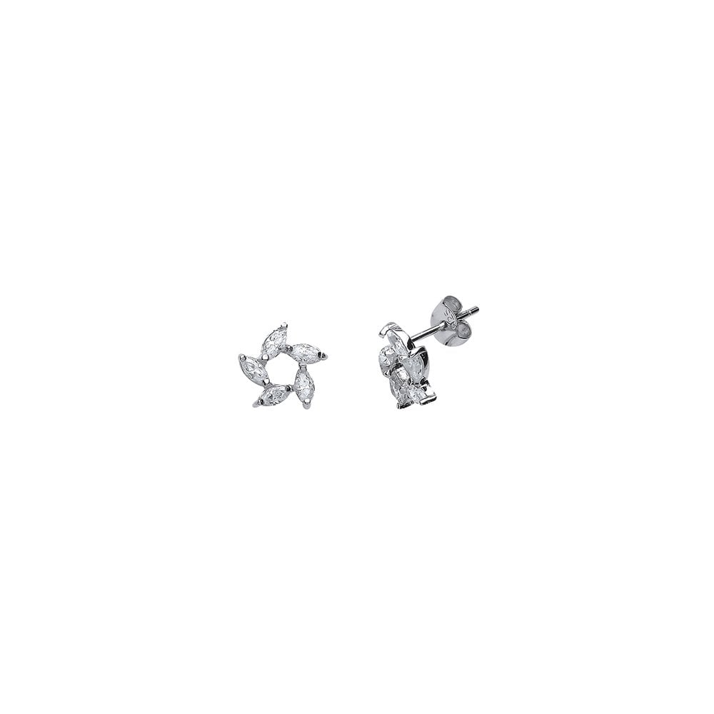 925 Sterling Silver CZ Flower Stud Earrings