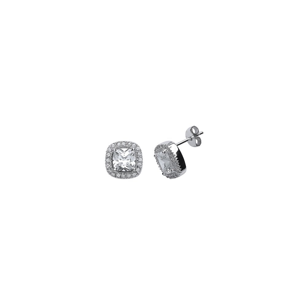 925 Sterling Silver Halo Cushion Cut Cubic Zirconia Stud Earrings