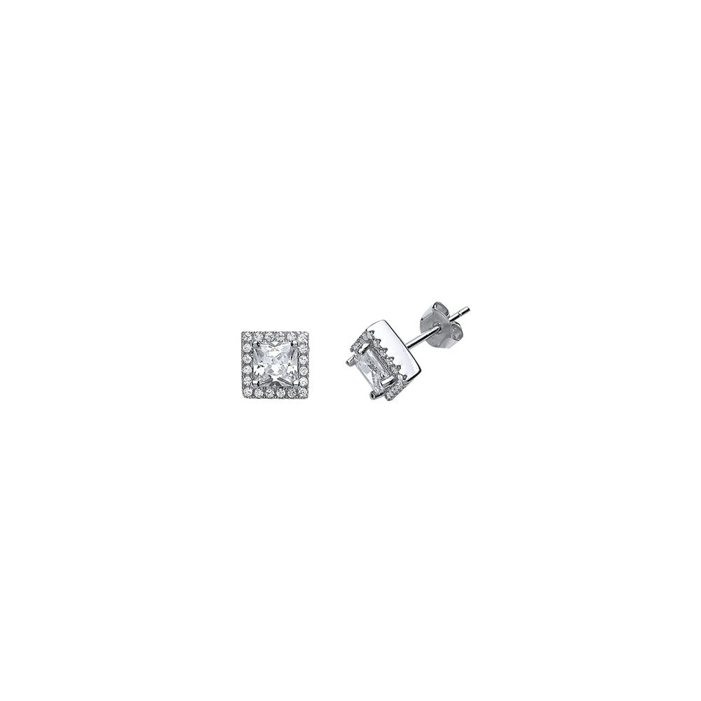 925 Sterling Silver CZ Fancy Square Stud Earrings