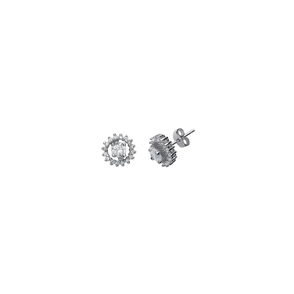 925 Sterling Silver CZ Cluster Round Stud Earrings