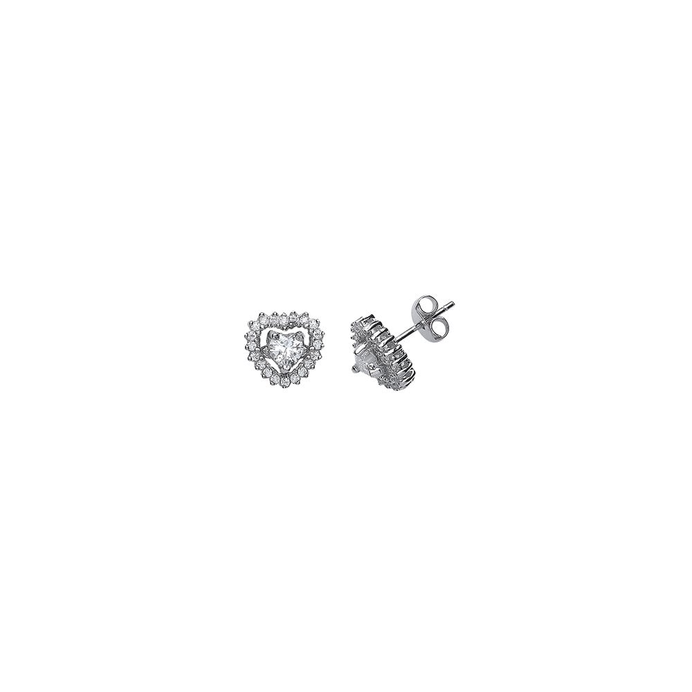925 Sterling Silver CZ Heart Cluster Stud Earrings