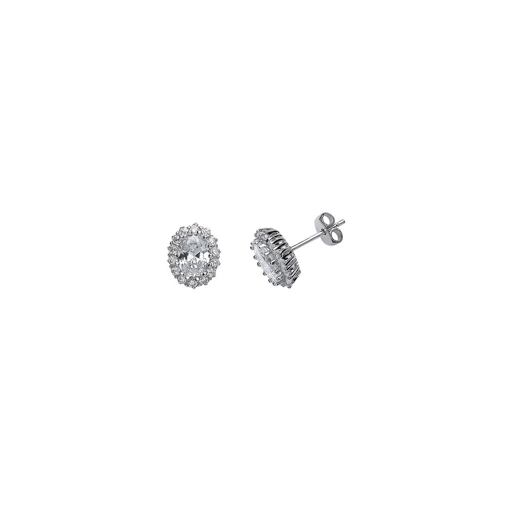 925 Sterling Silver CZ Oval Cluster Stud Earrings
